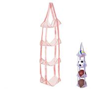 Vertical Hanging Storage Bag Organizer, Multi-Layer Sports Ball Holder with Honeycomb Mesh for Basketball, Soccer Ball, Helmet, Toys - Space Saving Behind The Door, Pink/Purple/Grey