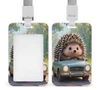 Vertical Hedgehog Drives Badge Holder with Breakaway Lanyard Heavy-Duty Abs Id Card Protector Waterproof Clear Window for Nurse Teacher Office Worker Detachable for Id Badge Credit Card Transit Pass