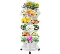 Vertical Herb Garden Tower - Stackable Planter with Movable Wheels for Growing Vegetables and Strawberries