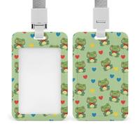 Vertical ID Badge Holder for Men Women, Heavy Duty Work Badge Sleeve with Detachable Lanyards Green Frog Kawaii Name Credit Card Protector Pouch