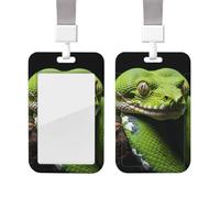 Vertical ID Badge Holder with Lanyard ID Card Case Name Tag Cute Green Tree Python Badge Holder with Clear Window Card Name Protector Pouch for Nurse Doctor Office Supplies