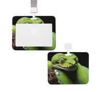 Vertical ID Badge Holder with Lanyard ID Card Case Name Tag Cute Green Tree Python Badge Holder with Clear Window Card Name Protector Pouch for Nurse Doctor Office Supplies