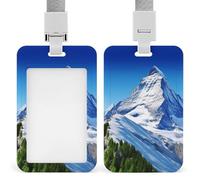 Vertical ID Badge Holder with Lanyard Plastic ID Card Holder Name Tag Beautiful Snow Mountain Badge Holder with Clear Window ID Card Protector Pouch for Nurse Doctor Office Supplies