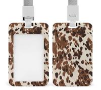 Vertical ID Badge Holder with Lanyard Plastic ID Card Holder Name Tag Cow Camo Pattern Badge Holder with Clear Window ID Card Protector Pouch for Nurse Doctor Office Supplies