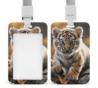 Vertical ID Badge Holder with Lanyard Plastic ID Card Holder Name Tag Cute Tiger Badge Holder with Clear Window ID Card Protector Pouch for Nurse Doctor Office Supplies