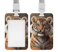 Vertical ID Badge Holder with Lanyard Plastic ID Card Holder Name Tag Cute Tiger Badge Holder with Clear Window ID Card Protector Pouch for Nurse Doctor Office Supplies