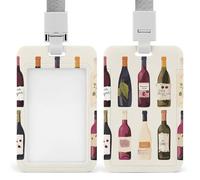 Vertical ID Badge Holder with Lanyard Plastic ID Card Holder Name Tag Cute Wines Bottle Badge Holder with Clear Window ID Card Protector Pouch for Nurse Doctor Office Supplies