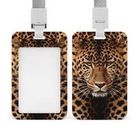 Vertical ID Badge Holder with Lanyard Plastic ID Card Holder Name Tag Depict A Leopard Badge Holder with Clear Window ID Card Protector Pouch for Nurse Doctor Office Supplies