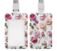 Vertical ID Badge Holder with Lanyard Plastic ID Card Holder Name Tag Different Flower Colors Badge Holder with Clear Window ID Card Protector Pouch for Nurse Doctor Office Supplies