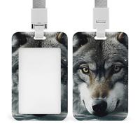 Vertical ID Badge Holder with Lanyard Plastic ID Card Holder Name Tag Forest Wolf Eyes Badge Holder with Clear Window ID Card Protector Pouch for Nurse Doctor Office Supplies