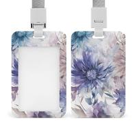 Vertical ID Badge Holder with Lanyard Plastic ID Card Holder Name Tag Gray Floral Pattern Badge Holder with Clear Window ID Card Protector Pouch for Nurse Doctor Office Supplies