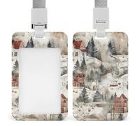 Vertical ID Badge Holder with Lanyard Plastic ID Card Holder Name Tag House on Lake Badge Holder with Clear Window ID Card Protector Pouch for Nurse Doctor Office Supplies