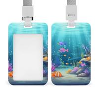 Vertical ID Badge Holder with Lanyard Plastic ID Card Holder Name Tag Under Sea Badge Holder with Clear Window ID Card Protector Pouch for Nurse Doctor Office Supplies