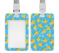 Vertical ID Card Badge Holder for Men Women Sliding Hard Plastic Card Case Protector Pouch with Detachable Lanyards, Yellow Duck