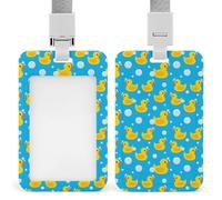 Vertical ID Card Badge Holder for Men Women Sliding Hard Plastic Card Case Protector Pouch with Detachable Lanyards, Yellow Rubber Duck Blue