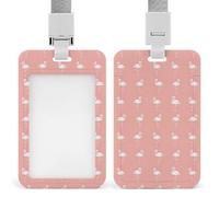 Vertical ID Card Holder, Sliding ID Badges Holders with Clear Window, Pink Flamingos Pattern Card Case Protector Pouch Office Accessories for Teacher Worker