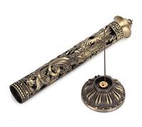 Vertical Incense Burner, Incense Tower Burner Stick Holder Bronze Tone Dragon Phoenix Relief Tower Stand Holder for Tea Room Decoration Indoor Outdoor Use