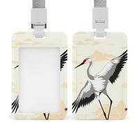 Vertical Japanese Crane Badge Holder with Breakaway Lanyard Heavy-Duty Abs Id Card Protector Waterproof Clear Window for Nurse Teacher Office Worker Detachable for Id Badge Credit Card Transit Pass