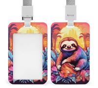 Vertical Jungle Sloth Badge Holder Heavy Duty Id Card Holder with Breakaway Lanyard Waterproof Name Tag Card Badge Holder Case Protector with Clear Window for Nurse Office