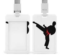 Vertical Karate Boy Badge Holder with Breakaway Lanyard Heavy-Duty Abs Id Card Protector Waterproof Clear Window for Nurse Teacher Office Worker Detachable for Id Badge Credit Card Transit Pass