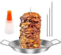 Vertical Kebab Skewer Stand Stainless Steel Chicken Skewers Vertical Skewer Grill Rack with 3 Different Sizes Spikes and Oil Bottle Brush for Whole Chicken Fish Sausage Steak (Silver + Oil Brush)
