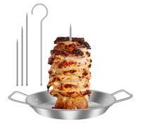 Vertical Kebab Skewer Stand Stainless Steel Chicken Skewers Vertical Skewer Grill Rack with 3 Different Sizes Spikes for Whole Chicken Fish Sausage Steak (Silver + Hook)