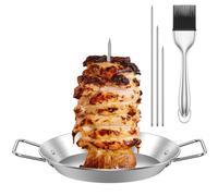 Vertical Kebab Skewer Stand,Stainless Steel Chicken Skewers with 3 Removable Spikes &Oil Bottle Brush, BBQ Vertical Skewer Grill Rack Stand for Whole Chicken Fish Sausage Steak Turkey Kebab (C)