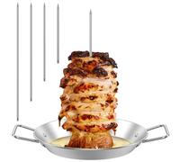 Vertical Kebab Skewer Stand,Stainless Steel Kebab Plate and Skewer Meat Grill Rack with 5 Replacement Spikes (6/8/10/12/14Inch) for Whole Chicken Fish Sausage Steak