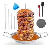 Vertical Kebab Skewer, Vertical Skewer Made of Stainless Steel for Barbecue Grill, Doner Skewer Grill, Stainless Steel Vertical Cooking Grate Meat with 4 Removable Skewers & 2 Brushes & Oil Jug