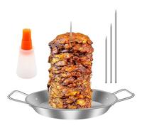 Vertical Kebab Stainless Steel Grill Rack - 3 Size Replacement Skewer Spikes with Oil Brush - Whole Chicken Sausage Pan Handle for Camping Home Reunions