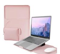 Vertical Laptop Sleeve Leather case13-13.3-14 Inch Compatible with MacBook Air M4 M3 M2 M1 HP Acer Dell Lenovo ASUS Notebook,Faux Leather Cover Case with Accessories Bag (Pink, 13-14 Inch)