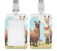 Vertical Llama and Alpaca Badge Holder with Breakaway Lanyard Heavy-Duty Abs Id Card Protector Waterproof Clear Window for Nurse Teacher Office Worker Detachable for Id Badge Credit Card Transit Pass