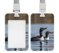 Vertical Loon Birds Badge Holder with Breakaway Lanyard Heavy-Duty Abs Id Card Protector Waterproof Clear Window for Nurse Teacher Office Worker Detachable for Id Badge Credit Card Transit Pass