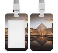 Vertical Louvre Museum in Paris Badge Holder with Breakaway Lanyard Heavy-Duty Abs Id Card Protector Waterproof Clear Window for Nurse Teacher Office Worker Detachable for Id Badge Credit Card Transit