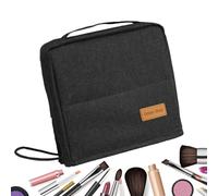 Vertical Makeup Bag - Lightweight Large Bag, 8.66x8.07x2.36 Inches | Waterproof Makeup Organizer with Zipper for Brushes, Jewelry, Toiletries, Vanity, School, Accessory, Black, Please refer to the