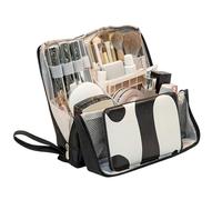 Vertical Makeup Bag with Wide Opening - Upright Makeup Bag with Zipper, for Girls, Brushes, Mirror, Toiletries, Jewellery, School and Bathroom, Black, Please refer to the description, Please refer to