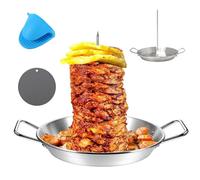 Vertical Meat Skewer, Hanging Kebab Skewer Stand with 3 Replacement Spikes,Brazilian Barbecue Grilling Rack Meat Spit with Drip Tray for Whole Chicken Fish Sausage Steak (Gloves with Cushion)