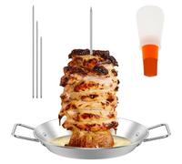 Vertical Meat Skewer Pan for Oven Stainless Steel Vertical Grilling Tray with 8/10/12 Inch Spikes Brazilian Spit Stand BBQ Meat Skewer for Whole Chickens Fish Sausage