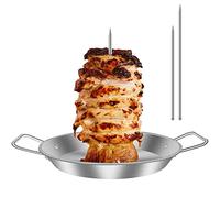 Vertical Meat Skewer Stainless Steel BBQ Vertical Skewer Grill with 3 Replacement Spikes Brazilian Barbecue Grilling Rack with Handle and Drip Tray for Whole Chicken Fish Sausage Steak