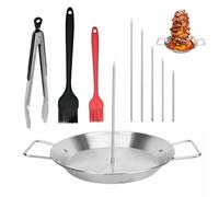 Vertical Meat Skewer, Stainless Steel Vertical Skewer Grill, Kebab Plate with 5 Replacement Spikes, 2pcs Oil Brushes and 1 Food Clip, Kebab Plate and Skewer for Sausage Steak Whole Chicken Fish