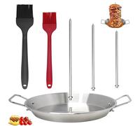 Vertical Meat Skewer Stand with 3 Replacement Spikes & 2 Oil Brushes, Stainless Steel BBQ Kebab Plate, Removable Whole Chicken Grill Rack, Standing Skewers Grilling for Barbecue, Steak, Fish, Sausage