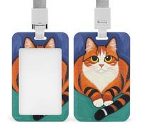 Vertical Mid-Century Modern Art Cats Badge Holder with Breakaway Lanyard Heavy-Duty Abs Id Card Protector Waterproof Clear Window for Nurse Teacher Office Worker Detachable for Id Badge Credit Card Tr