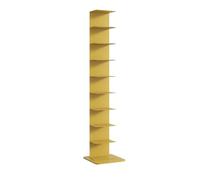 Vertical Modern Bookshelf Invisible Metal Tower Shelf 9 Tier Floor Design Ideal for Bedroom & Living Room Storage Stylish Yellow Home Decor