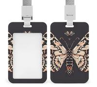 Vertical Moth Gothic Badge Holder with Breakaway Lanyard Heavy-Duty Abs Id Card Protector Waterproof Clear Window for Nurse Teacher Office Worker Detachable for Id Badge Credit Card Transit Pass