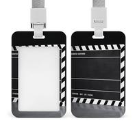 Vertical Movie Clapboard Badge Holder with Breakaway Lanyard Heavy-Duty Abs Id Card Protector Waterproof Clear Window for Nurse Teacher Office Worker Detachable for Id Badge Credit Card Transit Pass