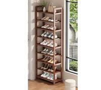 Vertical Narrow Shoe Rack - 9-Tier Small Shoe Shelf Organizer Space-Saving Wood Storage Tower for Closet Bathroom & Balcony - 19.7" W x 9.9" D x 50.4" H