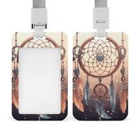 Vertical Native American Dream Catcher Badge Holder with Breakaway Lanyard Heavy-Duty Abs Id Card Protector Waterproof Clear Window for Nurse Teacher Office Worker Detachable for Id Badge Credit Card