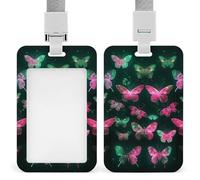Vertical Neon Butterfly Badge Holder Heavy Duty Id Card Holder with Breakaway Lanyard Waterproof Name Tag Card Badge Holder Case Protector with Clear Window for Nurse Office