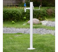Vertical Outdoor Water Column with Faucet & Hook, Medium White Watering System with Protective Cover for Garden Irrigation & Cleaning