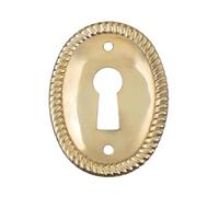 Vertical Oval Stamped Brass Decorative Keyhole Cover | 1" x 1 1/2" | Keyhole Escutcheon Plate for Cabinet Door, Dresser Drawers, Desk | Antique Furniture Hardware | UA-259-PB